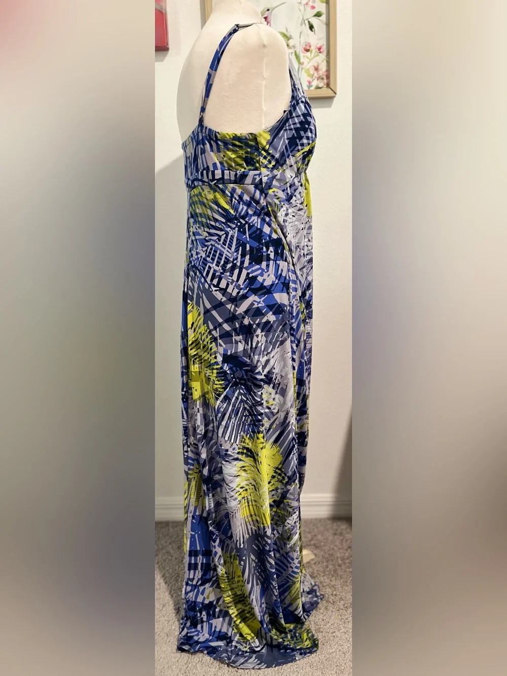Jennifer Lopez Blue, Navy & Lime Tropical Print Maxi Skirt